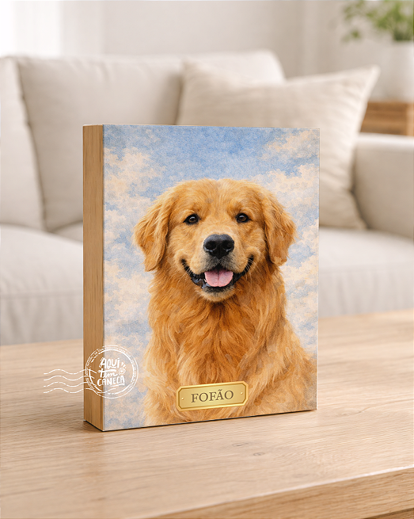 Quadro de mesa meu pet cachorro golden retriever 2 personalizado com nome 15x20cm