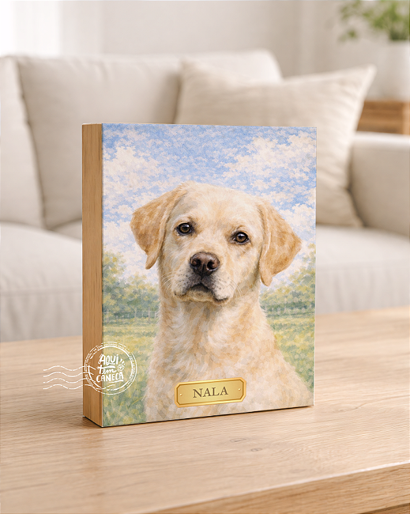 Quadro de mesa meu pet cachorro labrador bege personalizado com nome 15x20cm