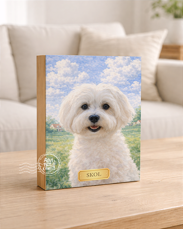 Quadro de mesa meu pet cachorro maltês personalizado com nome 15x20cm