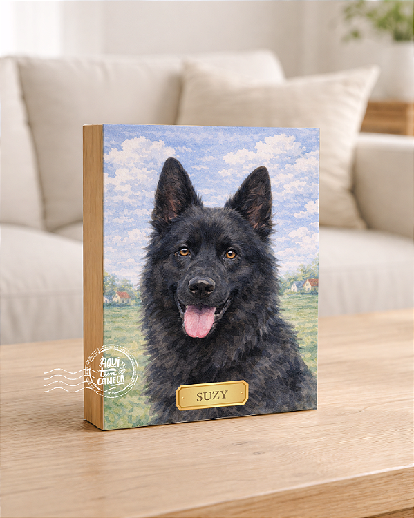 Quadro de mesa meu pet cachorro pastor alemão preto personalizado com nome 15x20cm