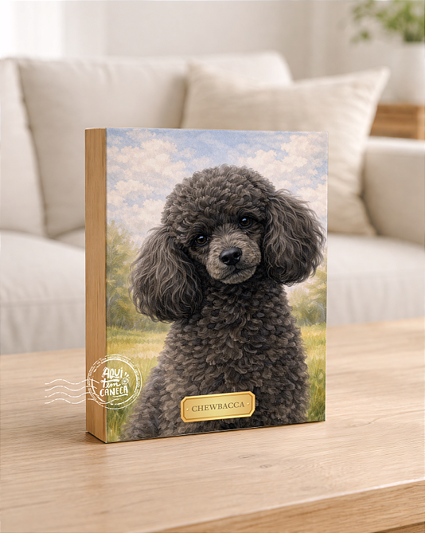 Quadro de mesa meu pet cachorro poodle preto personalizado com nome 15x20cm