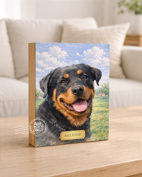 Quadro de mesa meu pet cachorro rottweiler personalizado com nome 15x20cm