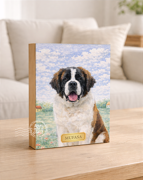 Quadro de mesa meu pet cachorro são bernardo personalizado com nome 15x20cm