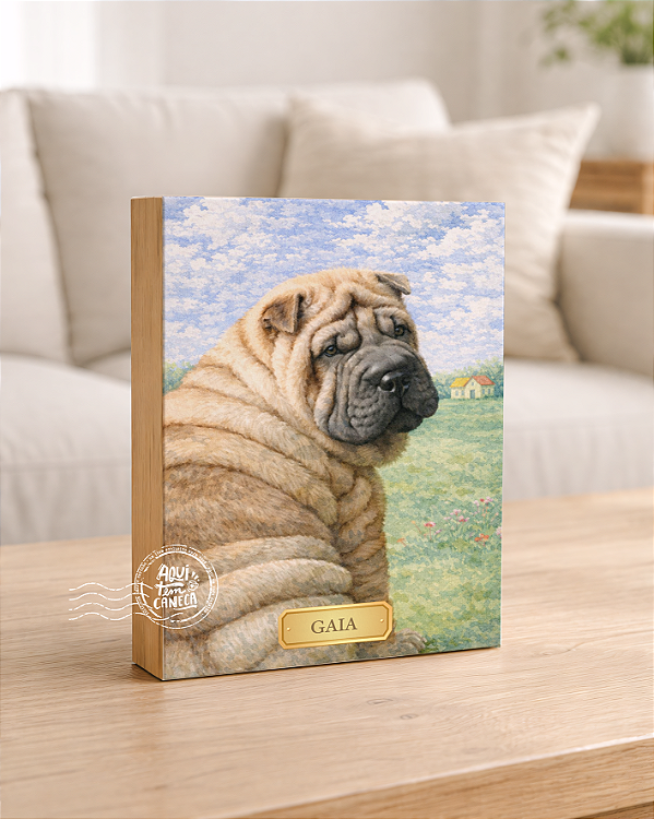 Quadro de mesa meu pet cachorro sharpei personalizado com nome 15x20cm