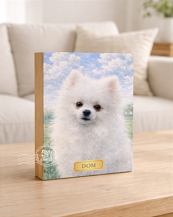 Quadro de mesa meu pet spitz alemão (lulu da pomerânia) branco personalizado com nome 15x20cm