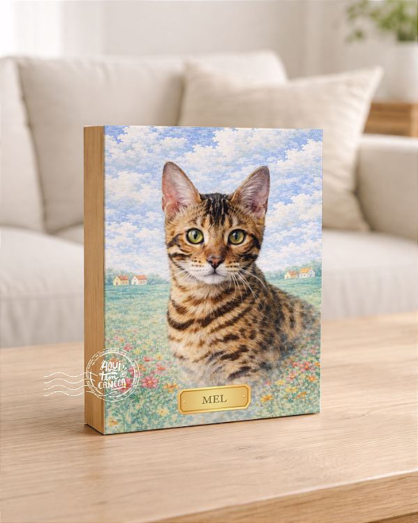 Quadro de mesa meu pet gato tigrado 1 personalizado com nome 15x20cm