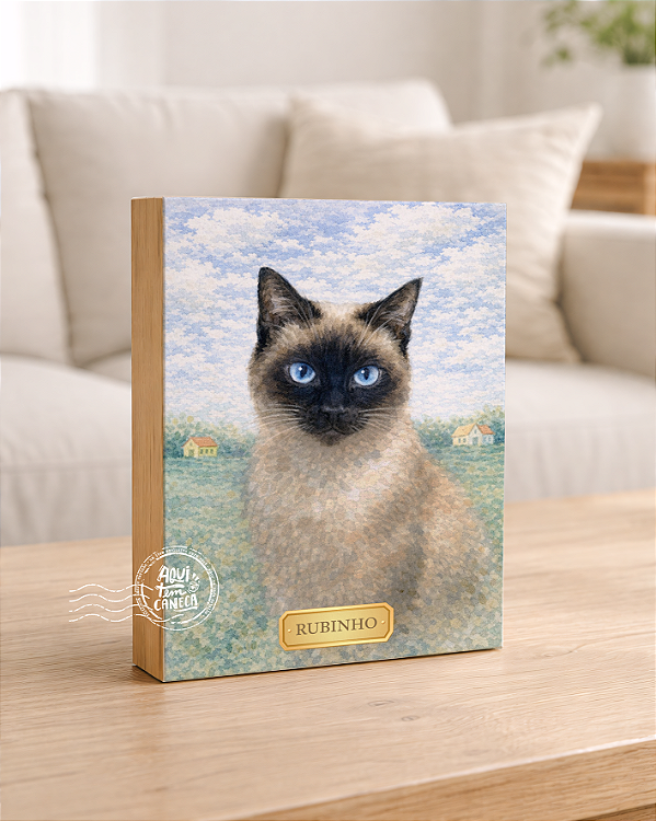 Quadro de mesa meu pet gato marrom personalizado com nome 15x20cm