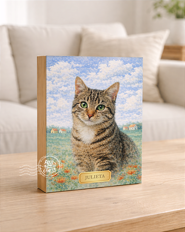 Quadro de mesa meu pet gato tigrado 2 personalizado com nome 15x20cm