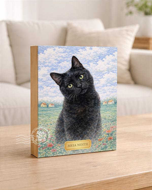 Quadro de mesa meu pet gato preto personalizado com nome 15x20cm