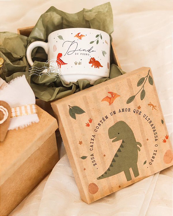 Kit xícara dinossauro com caixa de mdf personalizada