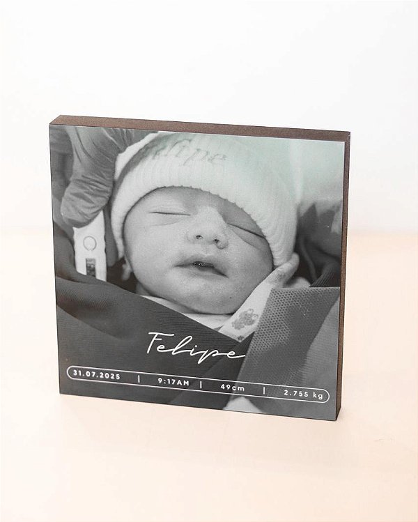 Quadro de mesa informações nascimento do bebê personalizado com foto #1 20x20cm