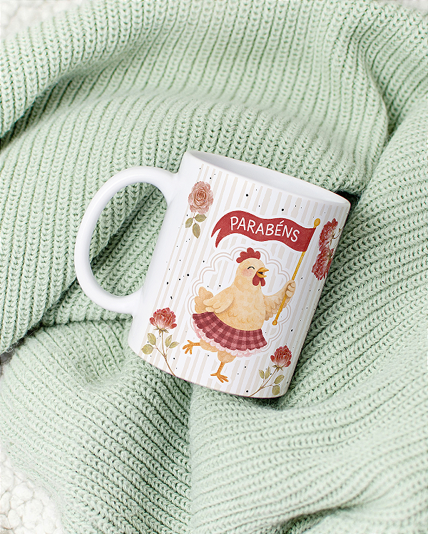 Caneca parabéns galinha personalizada