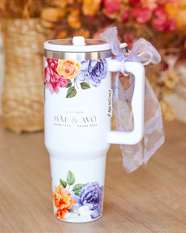 Copo térmico tumbler floral 1,2L