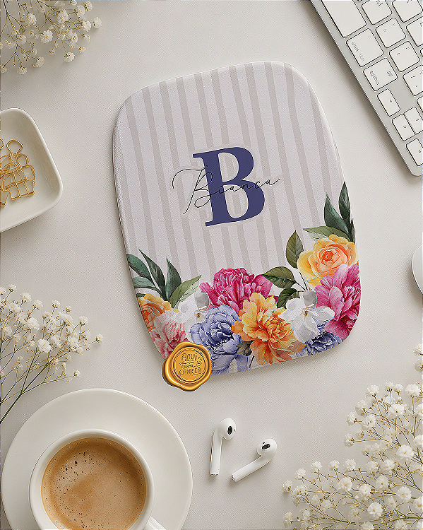 Mousepad ergonômico personalizado meu jardim flores lilás