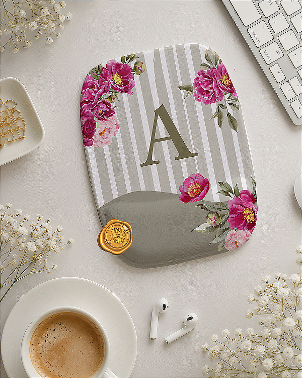 Mousepad ergonômico personalizado floral rosa
