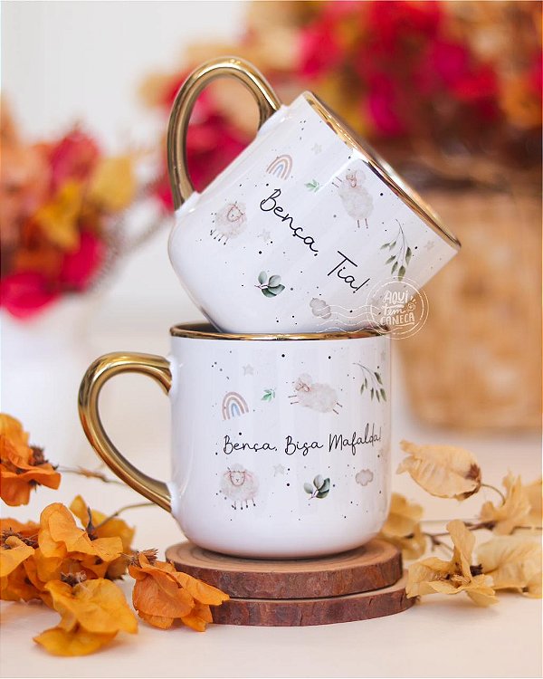 Caneca nobelle gold personalizada ovelhinhas 400mL