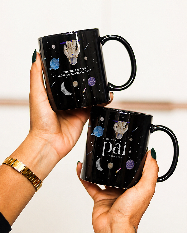 Caneca cerâmica preta o melhor pai do universo 325mL