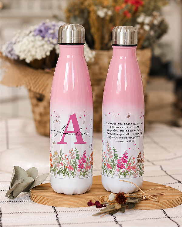 Garrafa Urbana Degradê Rosa Floral Meu Jardim de Verão 500mL