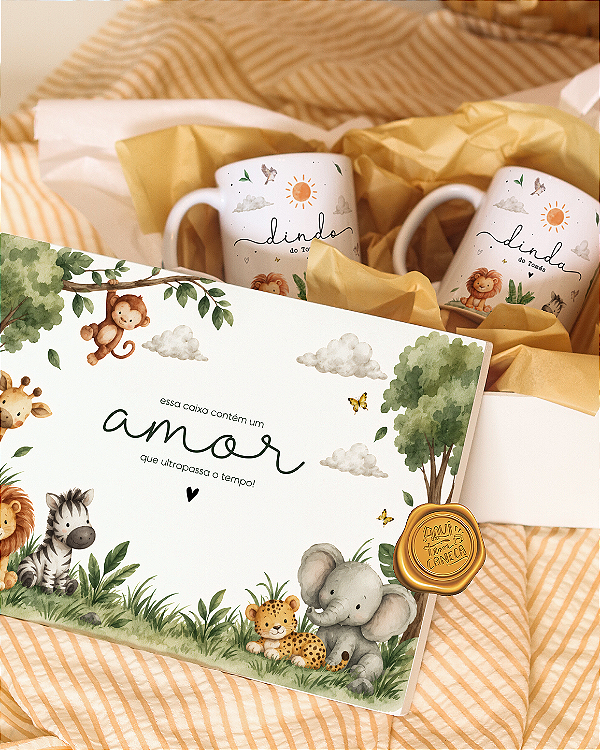 Kit safari caneca + caixa MDF com tampa personalizada