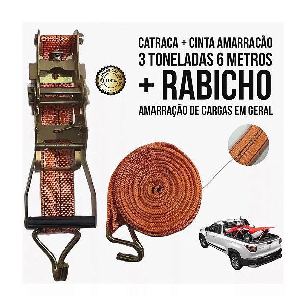 Catraca + Cinta Amarracão 3 Toneladas 6 Metros + Rabicho