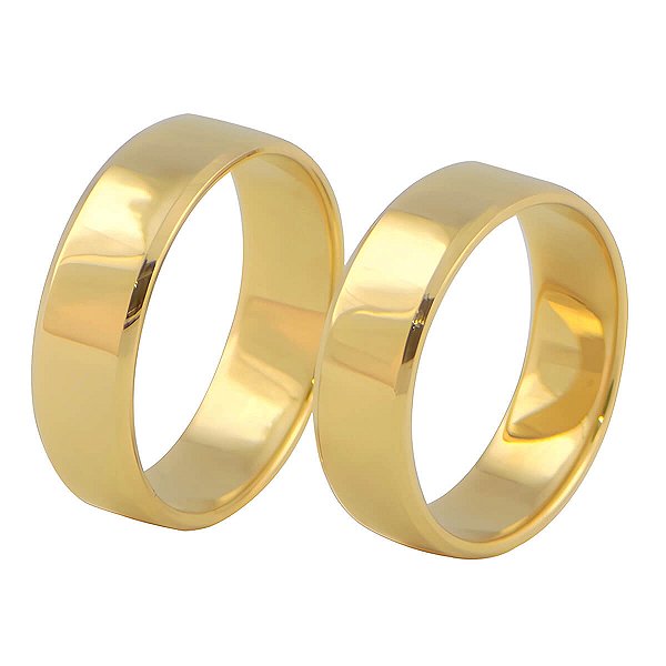 Par De Alianças Reta Quina Italiana de Ouro 18k - 12 Gramas - 6mm de Largura