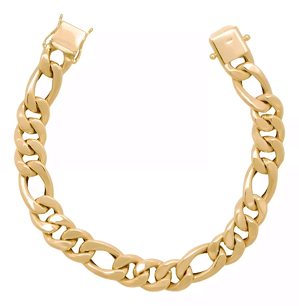 Pulseira Masculina Fígaro Elos 3x1 De Ouro 18k 750 - 12 Gramas