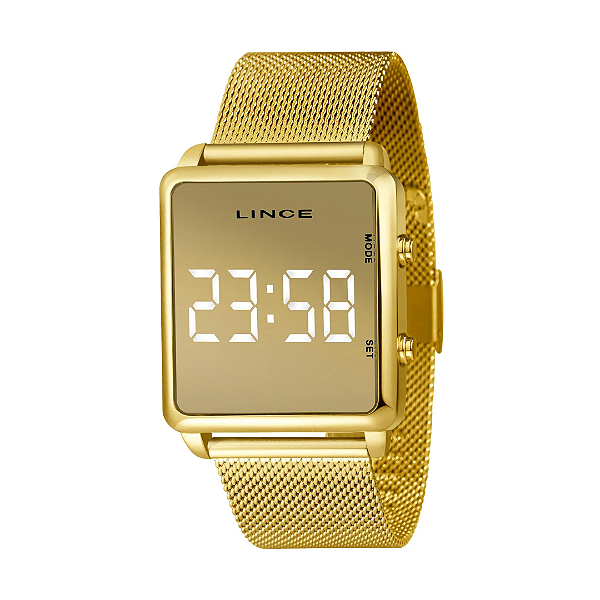 Relógio Lince Led Digital Quadrado Dourado Feminino Mdg4619l Bxkx