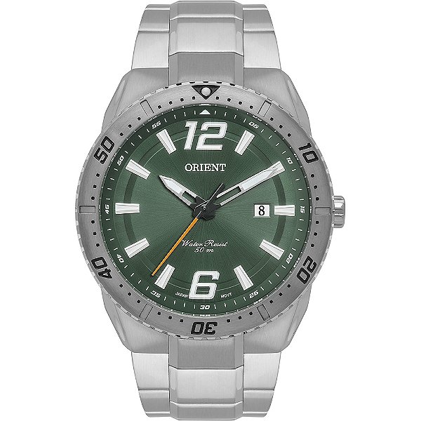 Relógio Orient Masculino Clássico Prata Visor Verde Mbss1474 E2SX