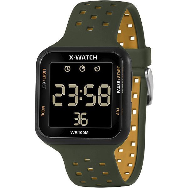 Relógio X-watch Digital Quadrado Verde Laranja Xgppd196 Pxex