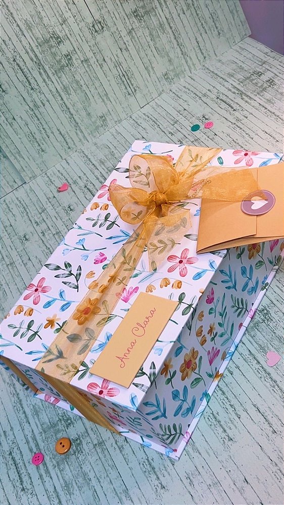 Caixa Cartonada 27x17x9cm - Fundo Floral amarelo