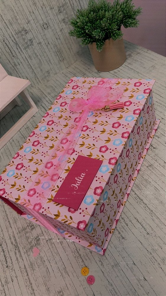 Caixa Cartonada 27x17x9cm - Fundo Floral rosa ou Lilas