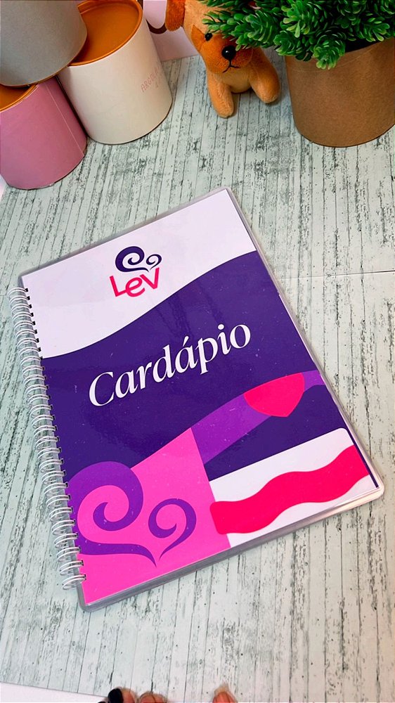 Cardapio plastificado 18x26cm encadernado com wire-o