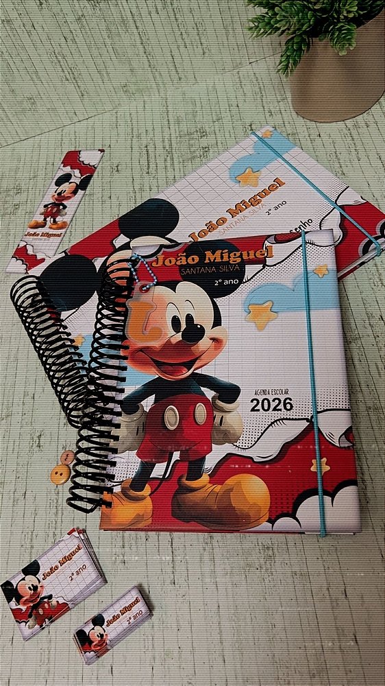 Agenda A5 2 dias por pagina / caderno de desenho e 1fls A4 c/Etiquetas (MICKEY)