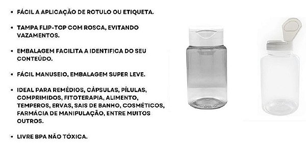 Frasco Pet Transparente c/ Tampa Branca Flip Top