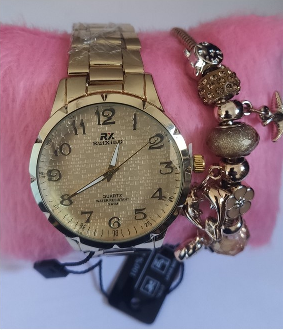 Relógio Feminino RuiXing Aço Dourado Elegância e Resistência