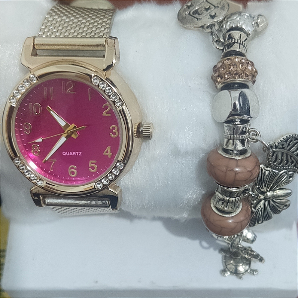 Relógio Feminino Quartz + Pulseira de Brinde
