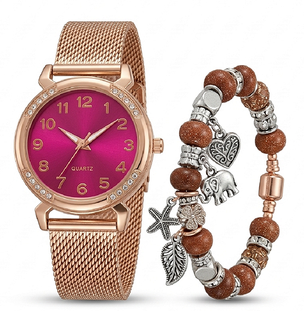 Relógio Feminino Quartz + Pulseira de Brinde