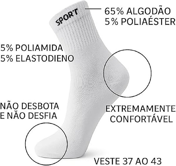 Kit 12 Pares Meias Cinza Cano Alto Longo Sport Algodão