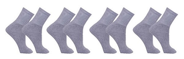 Kit 12 Pares Meias Cinza Lisa Cano Alto Longo Sport Algodão