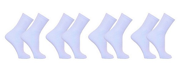 Kit 12 Pares Meias Brancas Lisas Cano Alto Longo Sport Algodão