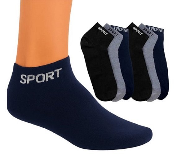 Meias Masculina Soquete Sport Kit 12 Pares Pretas e Cinzas