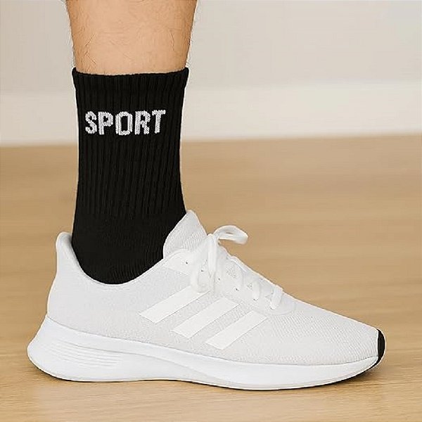 Kit Com 12 Pares De Meias Algodão Cano Longo Sport Preto 39 A 43 Cor:Preto;Tamanho:39 - 43