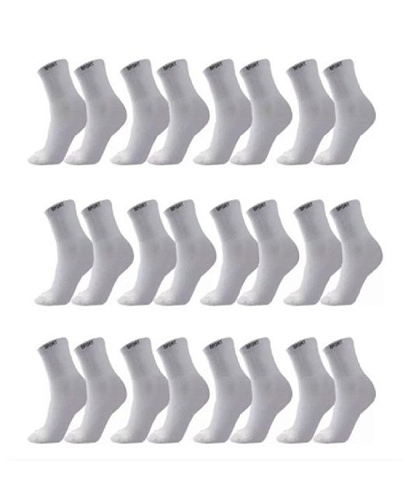 Meias Masculina Soquete Sport Branca Kit 12 Pares