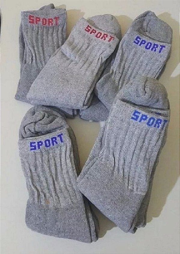 Pacote com 12 Pares de Meias Masculino Sport 39 a 43 Cinza