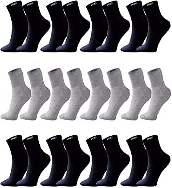 Meias Masculina Cano Longo Sport Colors Kit 12 Pares Pretas e Cinzas