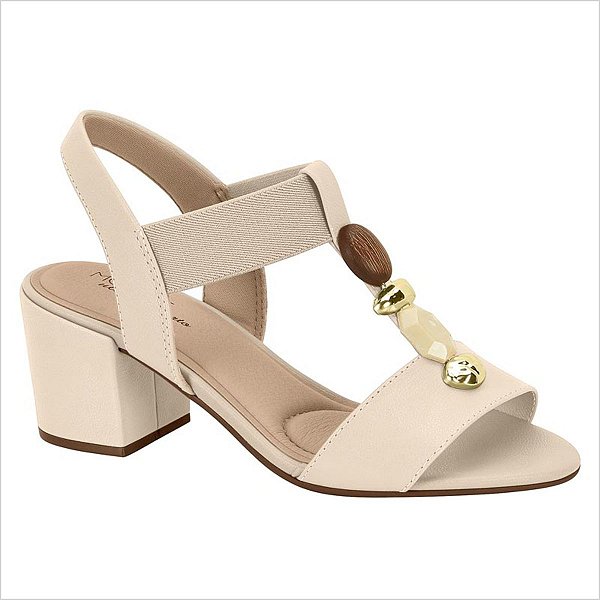 Sandália Modare Salto Grosso Pedrarias Feminino - Creme