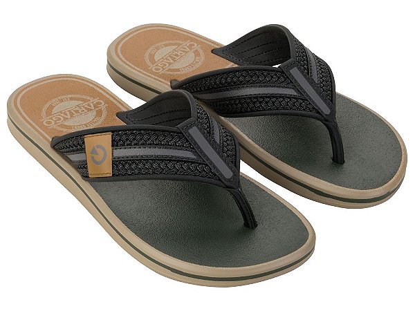Chinelo Cartago Palermo Dedo AD Ref:12397 - Bege/Preto/Verde
