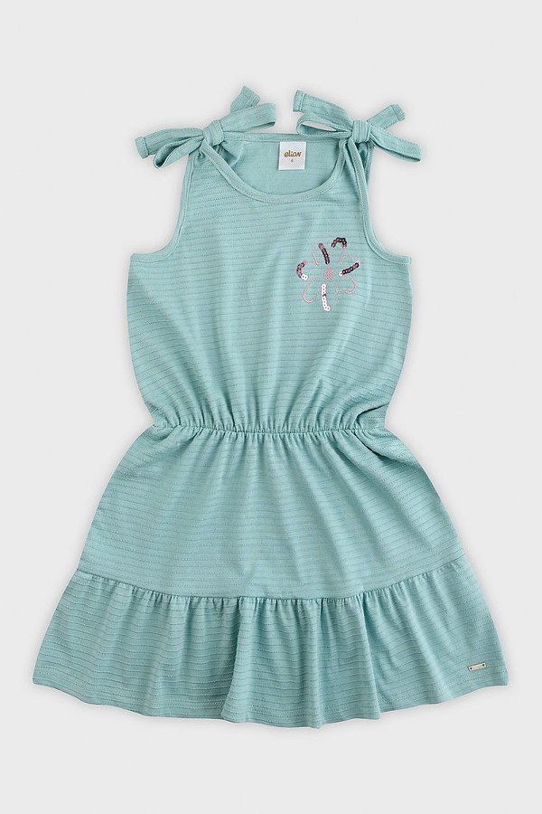 Vestido Infantil Malha Relevo com Lantejoula Verde