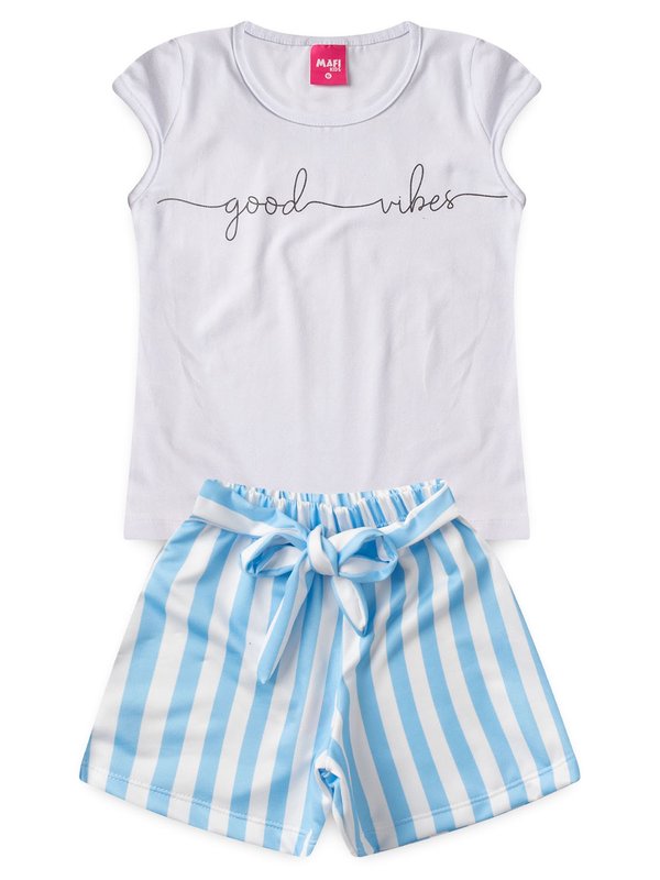 CONJUNTO INFANTIL MENINA  BRANCO E AZUL