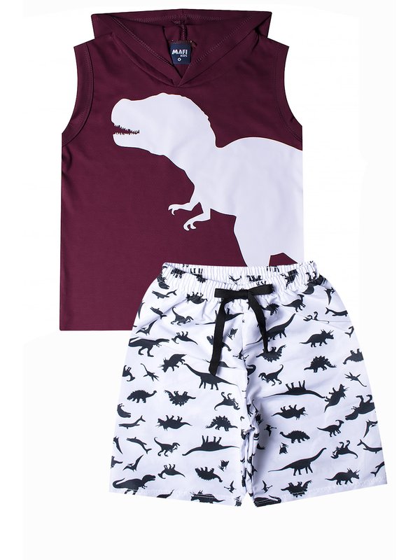 CONJUNTO INFANTIL VERÃO DINOSSAURO - BORDÔ